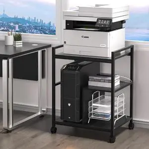 Printer Stand with Charging Station and USB Ports, Large 3-Tier Mobile Printer Table with Storage Shelf, Black Rolling Industrial Printer Cart with Lockable Wheels for Home Office Printer Stand with Charging Station and USB Ports, Large 3-Tier Mobile Printer Table with Storage Shelf, Black Rolling Industrial Printer Cart with Lockable Wheels for Home Office