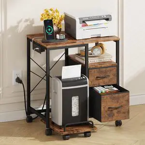 Printer Stand with Power Outlet/Drawers, Printer and Shredder Stand | 22.8"x15"Top,Printer Desk with Storage Shelf,Rolling Table Cart with Lockable Wheels&Feet,Home Office,Rustic Brown Printer Stand with Power Outlet/Drawers, Printer and Shredder Stand | 22.8"x15"Top,Printer Desk with Storage Shelf,Rolling Table Cart with Lockable Wheels&Feet,Home Office,Rustic Brown