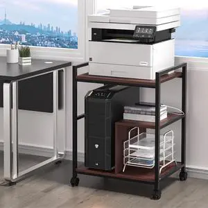 24" Wide Large Printer Stand with Storage, Printer Table for Home Office with Charging Station, Rolling Industrial Mobile Printer Cart with Lockable Wheels, Computer Tower Stand, Walnut 24" Wide Large Printer Stand with Storage, Printer Table for Home Office with Charging Station, Rolling Industrial Mobile Printer Cart with Lockable Wheels, Computer Tower Stand, Walnut