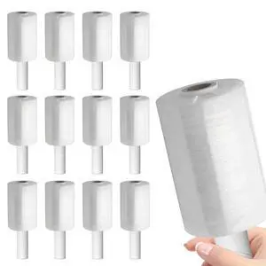 Stretch Packing Wrap, Mini Stretch Wrap Roll, Plastic Pallet Shrink Film with Handle- 5" x 1000" & 80 Gauge Thick + Hybrid Technology with Dispenser (12-Pack) Stretch Packing Wrap, Mini Stretch Wrap Roll, Plastic Pallet Shrink Film with Handle- 5" x 1000" & 80 Gauge Thick + Hybrid Technology with Dispenser (12-Pack)