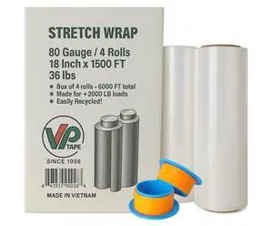 18" Stretch Film/Wrap 1500 feet 80 Gauge Industrial, Clear Packing Moving Packaging Heavy Duty Shrink Film Box of 4 (4 Rolls)- Wrap Holder Included 18" Stretch Film/Wrap 1500 feet 80 Gauge Industrial, Clear Packing Moving Packaging Heavy Duty Shrink Film Box of 4 (4 Rolls)- Wrap Holder Included