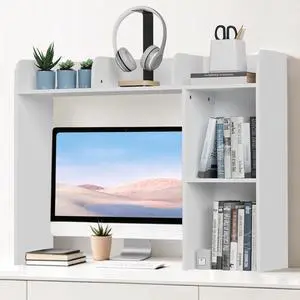 Desk Hutch Dorm White, 3-Tire Wood Desk Shelf Storage Organizer for Office Home Desk Hutch Dorm White, 3-Tire Wood Desk Shelf Storage Organizer for Office Home