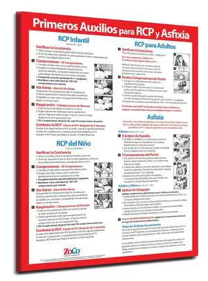 ZOCO Spanish CPR and Choking Poster (10-Pack) First Aid Instructions Spanish for Infant, Child, Adult Laminated 17x22 Restaurant Compliance Sign, Workplace & School Safety Chart ZOCO Spanish CPR and Choking Poster (10-Pack) First Aid Instructions Spanish for Infant, Child, Adult Laminated 17x22 Restaurant Compliance Sign, Workplace & School Safety Chart