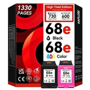 High Yield 68e (68XL) Ink Cartridges Replacement for HP 68 Ink Cartridges Black/Color Comco Pack Compatible for HP Envy 6155e 6555e 6155 6100e 6500e 6555 6100 6500 Deskjet 4327 2923 2955 4355 Printer High Yield 68e (68XL) Ink Cartridges Replacement for HP 68 Ink Cartridges Black/Color Comco Pack Compatible for HP Envy 6155e 6555e 6155 6100e 6500e 6555 6100 6500 Deskjet 4327 2923 2955 4355 Printer
