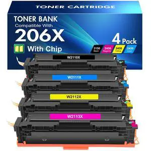 206X Toner Cartridges 4 Pack High Yield MFP M283fdw M283cdw M255dw | Compatible for HP 206A 206 Color LaserJet Pro MFP M283fdn M255nw M282nw M283 M255 Printer Ink (Black Cyan Yellow Magenta) 206X Toner Cartridges 4 Pack High Yield MFP M283fdw M283cdw M255dw | Compatible for HP 206A 206 Color LaserJet Pro MFP M283fdn M255nw M282nw M283 M255 Printer Ink (Black Cyan Yellow Magenta)