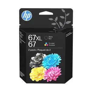 Original 67 Tri-Color / 67XL Black Ink Cartridges (2-Pack) | Works DeskJet 1255, 2700, 4100 Series Envy 6000, 6400 Series | Eligible for Instant Ink | 3YP30AN Original 67 Tri-Color / 67XL Black Ink Cartridges (2-Pack) | Works DeskJet 1255, 2700, 4100 Series Envy 6000, 6400 Series | Eligible for Instant Ink | 3YP30AN