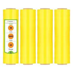 PSBM Dark Yellow Stretch Wrap, 4 Rolls 18 Inch x 1500 Feet 63 Gauge Heavy Duty Plastic Wrap Industrial Strength Shrink Film for Moving, Packing & Shipping PSBM Dark Yellow Stretch Wrap, 4 Rolls 18 Inch x 1500 Feet 63 Gauge Heavy Duty Plastic Wrap Industrial Strength Shrink Film for Moving, Packing & Shipping