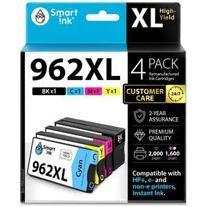Remanufactured Ink Cartridges Replacement for HP 962XL 962 XL Combo Pack (962XL Black, Cyan, Magenta, Yellow) to use with OfficeJet Pro 9015e 9018e 9025e 9012e 9015 9010 9012 9018 9020 9025 Remanufactured Ink Cartridges Replacement for HP 962XL 962 XL Combo Pack (962XL Black, Cyan, Magenta, Yellow) to use with OfficeJet Pro 9015e 9018e 9025e 9012e 9015 9010 9012 9018 9020 9025
