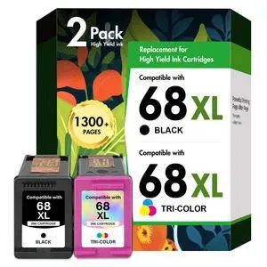 68 6155e 6555e 68XL Ink Cartridges Black/Color Combo Pack for HP Printers | Compatible for HP68 Ink 68 XL 68e for HP Envy 6100e 6500e Series Printers 6152e 6165e 6558e 6552e (2 Pack, Black/Tri-Color) 68 6155e 6555e 68XL Ink Cartridges Black/Color Combo Pack for HP Printers | Compatible for HP68 Ink 68 XL 68e for HP Envy 6100e 6500e Series Printers 6152e 6165e 6558e 6552e (2 Pack, Black/Tri-Color)