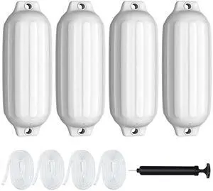 4 Pack Marine Boat Fenders, 23 X 6.5/ 27 X 8.5 Ribbed Twin Eyes Boat Fender with 4 Ropes & 1 Air Pump, Various Sizes & Colors, Vinyl Inflatable Boat Bumpers for Docking Pontoon Boats 4 Pack Marine Boat Fenders, 23 X 6.5/ 27 X 8.5 Ribbed Twin Eyes Boat Fender with 4 Ropes & 1 Air Pump, Various Sizes & Colors, Vinyl Inflatable Boat Bumpers for Docking Pontoon Boats