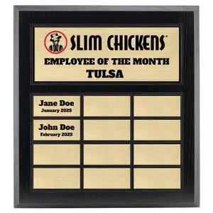 Custom Perpetual Plaque, Employee of The Month, Salesman of The Month Appreciation Award Gold Plates on Matte Black Pressed Board (12 Plate) Custom Perpetual Plaque, Employee of The Month, Salesman of The Month Appreciation Award Gold Plates on Matte Black Pressed Board (12 Plate)