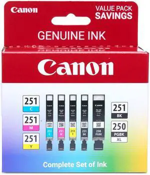 PGI-250XL/CLI-251 Genuine Five Color Value Pack, Compatible with MG6320, iP7220, MG5420, MX922, MX722, MG7120, MG6420, MG5520, iX6820, iP8720, MG7520, MG6620, and MG5620 (Optional) Printers PGI-250XL/CLI-251 Genuine Five Color Value Pack, Compatible with MG6320, iP7220, MG5420, MX922, MX722, MG7120, MG6420, MG5520, iX6820, iP8720, MG7520, MG6620, and MG5620 (Optional) Printers