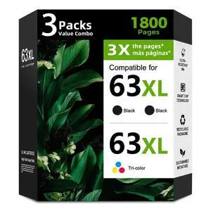 63XL Ink Cartridge Replacement for HP 63 XL HP63(2 Black,1 Color,3 Pack)for Envy 4520 4512 4510 Officejet 4650 5258 5200 3830 5255 4655 4652 5252 Deskjet 3630 3632 2132 1112 3631 2130 3634 Printer 63XL Ink Cartridge Replacement for HP 63 XL HP63(2 Black,1 Color,3 Pack)for Envy 4520 4512 4510 Officejet 4650 5258 5200 3830 5255 4655 4652 5252 Deskjet 3630 3632 2132 1112 3631 2130 3634 Printer