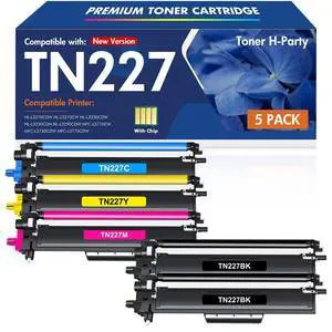 TN227 TN-227BK/C/M/Y High Yield Toner Cartridge TN-227 TN223 TN227BK/C/M/Y | Compatible for Brother TN 227 TN-223BK/C/M/Y MFC-L3770CDW HL-L3270CDW HL-L3290CDW MFC-L3750CDW HL-L3210CW Printer 5 Pack TN227 TN-227BK/C/M/Y High Yield Toner Cartridge TN-227 TN223 TN227BK/C/M/Y | Compatible for Brother TN 227 TN-223BK/C/M/Y MFC-L3770CDW HL-L3270CDW HL-L3290CDW MFC-L3750CDW HL-L3210CW Printer 5 Pack