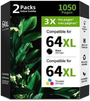 64XL Ink Cartridges (Black,Color,Combo Pack) Replacement for HP 64 hp64 XL for Envy Photo Series 7858 7855 7120 7155 7100 7158 7164 6255 6252 6232 7800 Inspire 7200e 7900e 7955e 7221e Tango X Printer 64XL Ink Cartridges (Black,Color,Combo Pack) Replacement for HP 64 hp64 XL for Envy Photo Series 7858 7855 7120 7155 7100 7158 7164 6255 6252 6232 7800 Inspire 7200e 7900e 7955e 7221e Tango X Printer