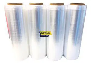 Pre Stretch wrap Film 15" x 1500' Pre stretched Plastic film with Folded Edge, Clear Hand Pre-Stretched Wrap Film 8.6 micron Shrink Wrap Film Plastic Pallet Wrap 4 Rolls Pack Pre Stretch wrap Film 15" x 1500' Pre stretched Plastic film with Folded Edge, Clear Hand Pre-Stretched Wrap Film 8.6 micron Shrink Wrap Film Plastic Pallet Wrap 4 Rolls Pack