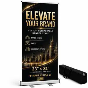 Custom Retractable Banner with Silver Aluminum Stand, 33" x 81" Personalized Roll Up Banner, Made in USA, Travel Bag Included, Proof Approval Before Printing, 1-Day Production for Trade Shows, Expos Custom Retractable Banner with Silver Aluminum Stand, 33" x 81" Personalized Roll Up Banner, Made in USA, Travel Bag Included, Proof Approval Before Printing, 1-Day Production for Trade Shows, Expos
