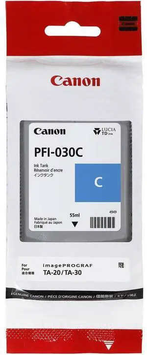Cyan Ink 55m (PFI-030C) for imagePROGRAF TA-20 and TA-30 Cyan Ink 55m (PFI-030C) for imagePROGRAF TA-20 and TA-30