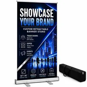 Custom Retractable Banner Stand 33x81 Inch, Personalized Roll Up Banner with Aluminum Stand & Carry Bag, Easy Setup Portable Display for Trade Shows, Business Signs, Retail Promotions, Made in USA Custom Retractable Banner Stand 33x81 Inch, Personalized Roll Up Banner with Aluminum Stand & Carry Bag, Easy Setup Portable Display for Trade Shows, Business Signs, Retail Promotions, Made in USA
