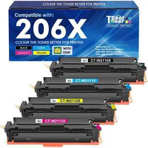 206X Toner Cartridges 4 Pack High Yield 206A M283fdw M283cdw M255dw Ink | Compatible for HP 206X 206A 206 Color LaserJet Pro MFP M283fdn M255nw M282nw M283 M255 M282 W2110X W2110A Printer (with Chip) 206X Toner Cartridges 4 Pack High Yield 206A M283fdw M283cdw M255dw Ink | Compatible for HP 206X 206A 206 Color LaserJet Pro MFP M283fdn M255nw M282nw M283 M255 M282 W2110X W2110A Printer (with Chip)