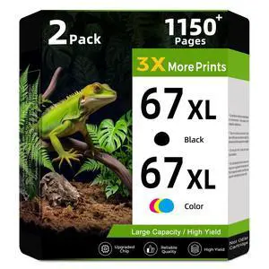 67XL Ink Cartridges Black/Color Combo Pack Replacement for HP Ink 67 HP67 XL HP67XL for 2855e 2800e 2755e 2700 4255e 4200e 6055e 6000 2852e 2827e 2700e 2734e 4155e 6455 6400 6458 6455e Printer 2-Pack 67XL Ink Cartridges Black/Color Combo Pack Replacement for HP Ink 67 HP67 XL HP67XL for 2855e 2800e 2755e 2700 4255e 4200e 6055e 6000 2852e 2827e 2700e 2734e 4155e 6455 6400 6458 6455e Printer 2-Pack