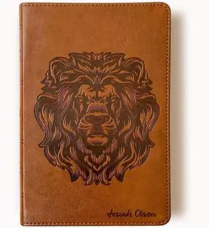Personalized ESV Bible, Brown with a Lion on the Cover, Option to Customize with Hand Lettered Name on Cover Personalized ESV Bible, Brown with a Lion on the Cover, Option to Customize with Hand Lettered Name on Cover
