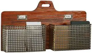 Sawyer Vertical Wall Organizer - Mission Red Oak - Handcrafted - Wooden Back, Metal Baskets - Vintage Hanging Organizer - Two Tier Basket for Mail, Paper, Letters - 24 Inches Wide Horizontal Sawyer Vertical Wall Organizer - Mission Red Oak - Handcrafted - Wooden Back, Metal Baskets - Vintage Hanging Organizer - Two Tier Basket for Mail, Paper, Letters - 24 Inches Wide Horizontal