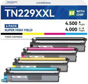 TN229XXL Super High Yield Compatible Toner Cartridge Replacement for Brother TN-229 TN229 TN229XL TN-229XXL (Print up to 4,500 Pages per Black, up to 4,000 Pages per Cyan/Magenta/Yellow) TN229XXL Super High Yield Compatible Toner Cartridge Replacement for Brother TN-229 TN229 TN229XL TN-229XXL (Print up to 4,500 Pages per Black, up to 4,000 Pages per Cyan/Magenta/Yellow)