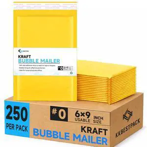 Kraft Paper Bubble Mailers #0, 6x10 Inch Self-Seal Padded Mailing Envelopes, Usable Size 6x9, Pack of 250 Kraft Paper Bubble Mailers #0, 6x10 Inch Self-Seal Padded Mailing Envelopes, Usable Size 6x9, Pack of 250