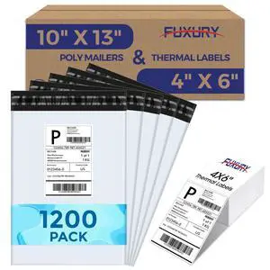1200 Pcs 10x13" Poly Mailers with 4x6" Thermal Labels, Waterproof Mailing Envelopes & Stickers for Clothing, Strong Adhesive Poly Shipping Postage Bags for Business (White A Box) 1200 Pcs 10x13" Poly Mailers with 4x6" Thermal Labels, Waterproof Mailing Envelopes & Stickers for Clothing, Strong Adhesive Poly Shipping Postage Bags for Business (White A Box)