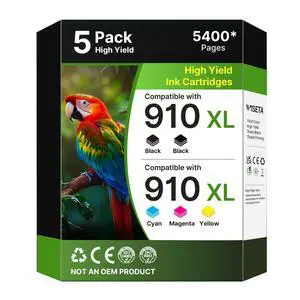 910XL Ink Cartridges for HP Printers (5-Pack) Black Cyan Magenta Yellow Replacement for HP 910XL Ink Cartridges Combo Pack Works for OfficeJet 8010 8020 Series, Pro 8025e 8020, 8030 Series 910XL Ink Cartridges for HP Printers (5-Pack) Black Cyan Magenta Yellow Replacement for HP 910XL Ink Cartridges Combo Pack Works for OfficeJet 8010 8020 Series, Pro 8025e 8020, 8030 Series