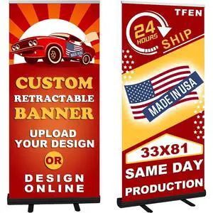 Custom Banner Aluminum Black Retractable Banner-Made in USA-33"x81" with Stand Roll up Banner for Business, Trade Shows, Stores, Advertising, Events, Personalized Banners Custom Banner Aluminum Black Retractable Banner-Made in USA-33"x81" with Stand Roll up Banner for Business, Trade Shows, Stores, Advertising, Events, Personalized Banners