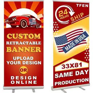 Custom Retractable Banner with Aluminum Silver Stand Ready in 1 Day, Personalized Roll Up Banner, Full Color Pop Up Display Sign with Travel Bag for Events, Trade Shows, and Photo Booths,33" × 81" Custom Retractable Banner with Aluminum Silver Stand Ready in 1 Day, Personalized Roll Up Banner, Full Color Pop Up Display Sign with Travel Bag for Events, Trade Shows, and Photo Booths,33" × 81"