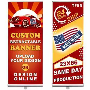 Made in USA-Custom Aluminum Retractable Banner 23"x66", with Stand Roll up Banner for Business, Trade Shows, Stores, Advertising, Events, Custom Banners Personalized Made in USA-Custom Aluminum Retractable Banner 23"x66", with Stand Roll up Banner for Business, Trade Shows, Stores, Advertising, Events, Custom Banners Personalized