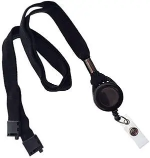 Bulk 25 Pack - Comfort Black Breakaway Lanyard & Retractable Badge Reel Combo - Stretchy Neck Strap with Retracting Reel Cord for Office Badges, Keys and Access Cards Bulk 25 Pack - Comfort Black Breakaway Lanyard & Retractable Badge Reel Combo - Stretchy Neck Strap with Retracting Reel Cord for Office Badges, Keys and Access Cards