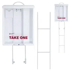 Outdoor Real Estate Brochure Box with Portable Two-Piece Metal Yard Stake & Dual Cross Bars, Letter-Size Take One Flyer Holder, 39" Tall Display (2 Pack - White) Outdoor Real Estate Brochure Box with Portable Two-Piece Metal Yard Stake & Dual Cross Bars, Letter-Size Take One Flyer Holder, 39" Tall Display (2 Pack - White)