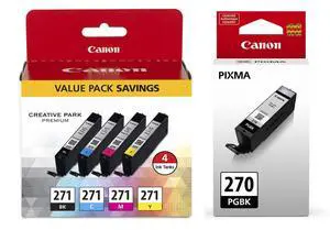 PGI-270 Pigment Black Ink Tank + CLI-271 CMYK Ink Tank 4-Pack PGI-270 Pigment Black Ink Tank + CLI-271 CMYK Ink Tank 4-Pack