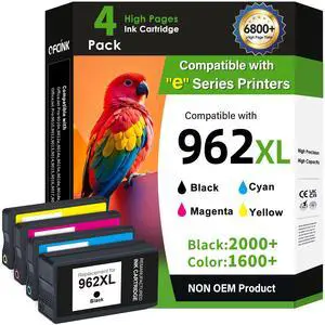 962XL Ink Cartridges Combo Pack Replacement for HP 962 HP 962XL Ink | Compatible with HP Officejet Pro 9015e 9018e 9025e 9012e 9015 9010 9012 9018 9020 9025 Printers (962XL 4 Pack, BK, CMY) 962XL Ink Cartridges Combo Pack Replacement for HP 962 HP 962XL Ink | Compatible with HP Officejet Pro 9015e 9018e 9025e 9012e 9015 9010 9012 9018 9020 9025 Printers (962XL 4 Pack, BK, CMY)