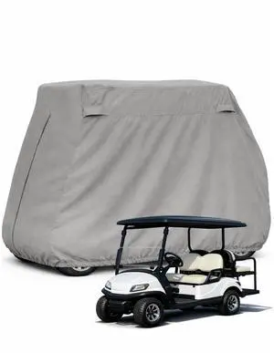 Premium Golf Cart Cover for EZGo, Club Car, Evolution Golf Carts | Vents Zipper Reinforced Grommets Thick Material 4 Seater with 2 Seater Roof up to 58" L Grey Premium Golf Cart Cover for EZGo, Club Car, Evolution Golf Carts | Vents Zipper Reinforced Grommets Thick Material 4 Seater with 2 Seater Roof up to 58" L Grey