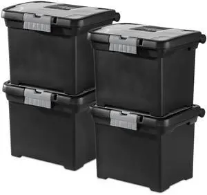 4-Pack Portable File Box, Stackable Container for Letter Hanging Folders, Black - Paper Document Plastic Storage Organizer with Latching Lid for Home, Office, and Dorm Organization 4-Pack Portable File Box, Stackable Container for Letter Hanging Folders, Black - Paper Document Plastic Storage Organizer with Latching Lid for Home, Office, and Dorm Organization