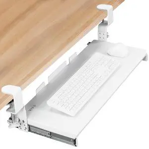 Large Height Adjustable Under Desk Keyboard Tray, C-clamp Mount System, 27 (33 Including Clamps) x 11 inch Slide-Out Platform for Typing, White, MOUNT-KB05HW Large Height Adjustable Under Desk Keyboard Tray, C-clamp Mount System, 27 (33 Including Clamps) x 11 inch Slide-Out Platform for Typing, White, MOUNT-KB05HW