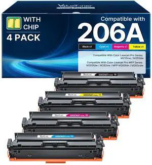 206A Toner Cartridge 4 Pack Replacement for HP 206A 206X M283fdw M283cdw | Compatible for HP Color LaserJet Pro MFP M283fdw M283cdw M255dw M282 M283 M255 | W2110A (Black, Cyan, Yellow, Magenta) 206A Toner Cartridge 4 Pack Replacement for HP 206A 206X M283fdw M283cdw | Compatible for HP Color LaserJet Pro MFP M283fdw M283cdw M255dw M282 M283 M255 | W2110A (Black, Cyan, Yellow, Magenta)