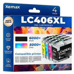 LC406XL Ink Cartridges 4 Pack (21000 Pages) Compatible with MFC-J4335DW for Brother LC406XL LC406 Ink Work for MFC-J4335DW, MFC-J4345DW, MFC-J4535DW, MFC-J5855DW, MFC-J5955DW, MFC-J6555DW, MFC-J6955DW LC406XL Ink Cartridges 4 Pack (21000 Pages) Compatible with MFC-J4335DW for Brother LC406XL LC406 Ink Work for MFC-J4335DW, MFC-J4345DW, MFC-J4535DW, MFC-J5855DW, MFC-J5955DW, MFC-J6555DW, MFC-J6955DW