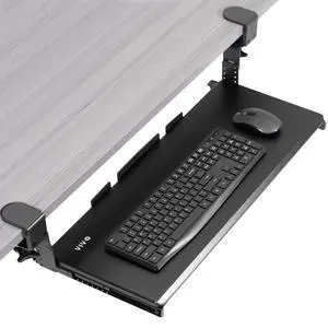 Large Height Adjustable Under Desk Keyboard Tray, C-clamp Mount System, 27(33 Including Clamps) x 11 inch Slide-Out Platform for Typing, Black, MOUNT-KB05HB Large Height Adjustable Under Desk Keyboard Tray, C-clamp Mount System, 27(33 Including Clamps) x 11 inch Slide-Out Platform for Typing, Black, MOUNT-KB05HB