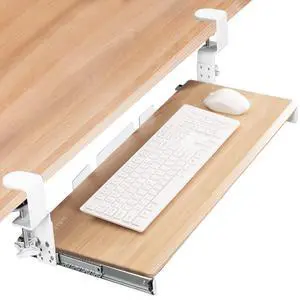 Large Height Adjustable Under Desk Keyboard Tray, C-clamp Mount System, 27 (33 Including Clamps) x 11 inch Slide-Out Platform for Typing, Light Wood, MOUNT-KB05HA Large Height Adjustable Under Desk Keyboard Tray, C-clamp Mount System, 27 (33 Including Clamps) x 11 inch Slide-Out Platform for Typing, Light Wood, MOUNT-KB05HA