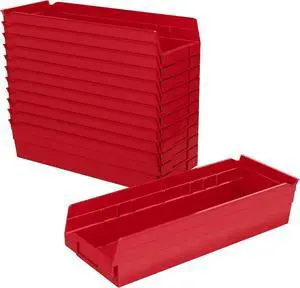 30138 Plastic Shelf Bins, Heavy Duty Storage Bins for Garage, Closet, and Drawer Organization, 18" x 6-1/2" x 4", Red, 12-Pack 30138 Plastic Shelf Bins, Heavy Duty Storage Bins for Garage, Closet, and Drawer Organization, 18" x 6-1/2" x 4", Red, 12-Pack