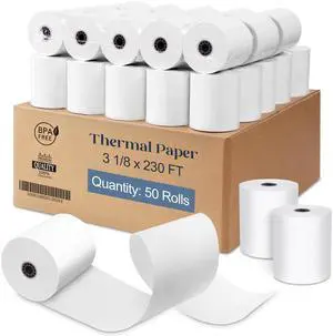 3 1/8 x 230 Thermal Paper Receipt Rolls 50 Rolls BPA Free Smooth Printing No Jam Clear Waterproof 3 1/8 x 230 Thermal Paper Receipt Rolls 50 Rolls BPA Free Smooth Printing No Jam Clear Waterproof