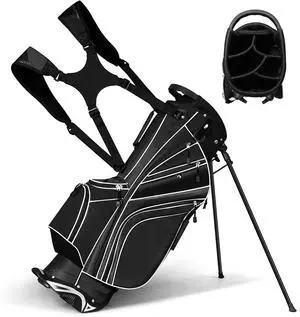 Golf Stand Bag with 6 Way Top Dividers, Lightweight Golf Bag with Adjustable Dual Strap & 8 Pockets, Waterproof Rain Hood, Portable for Men Women Golf Stand Bag with 6 Way Top Dividers, Lightweight Golf Bag with Adjustable Dual Strap & 8 Pockets, Waterproof Rain Hood, Portable for Men Women