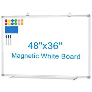 White Board Dry Erase Whiteboard for Wall 48" x 36" Aluminum Presentation Magnetic Whiteboards with Long Pen Tray, 12 Magnets, 3 Markers & 1 Eraser White Board Dry Erase Whiteboard for Wall 48" x 36" Aluminum Presentation Magnetic Whiteboards with Long Pen Tray, 12 Magnets, 3 Markers & 1 Eraser