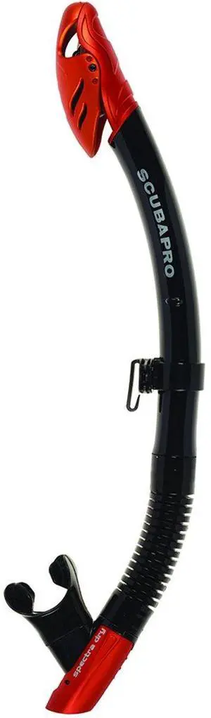 Spectra Dry Snorkel with Purge Valve, Flexible Lower Corrugated Tube, Regulator-Style Mouthpiece and Quick-Connect Clip Spectra Dry Snorkel with Purge Valve, Flexible Lower Corrugated Tube, Regulator-Style Mouthpiece and Quick-Connect Clip